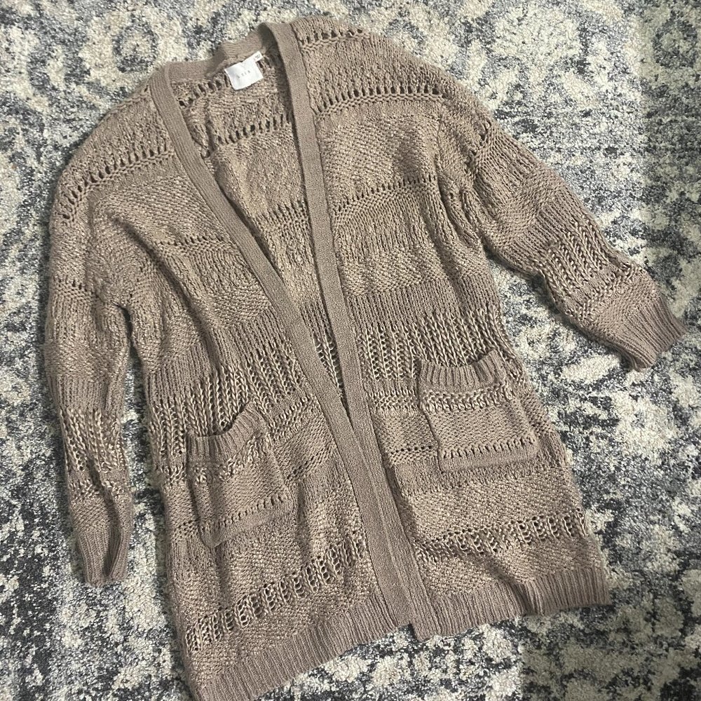 Taupe Open Front Cardigan with Pockets L